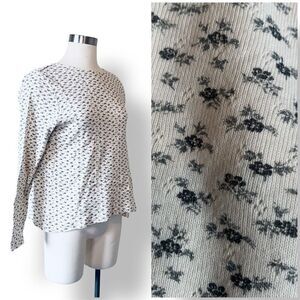 High Sierra Ditsy Floral Cream Black Thermal Top Shirt Large Long Sleeve